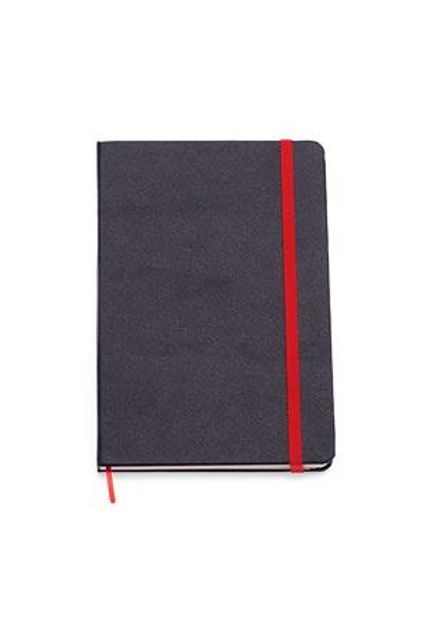 Caderneta 14X21 Pautada com Elastico - Preto com Vermelho