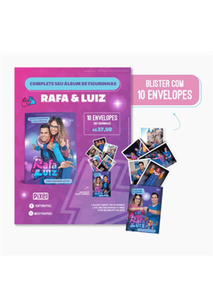 Kit 10 Envelopes com 50 Cromos do Livro Ilustrado Oficial Rafa & Luiz
