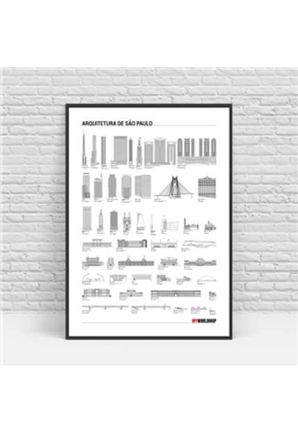 Pôster Arquitetura de São Paulo - Lista com Marcos Arquitetônicos por Ordem de Tamanho - A2 - 60X42